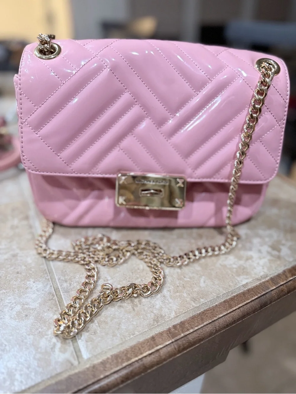 Michael Kors Pink Quilted Shoulder Bag with Gold Chain